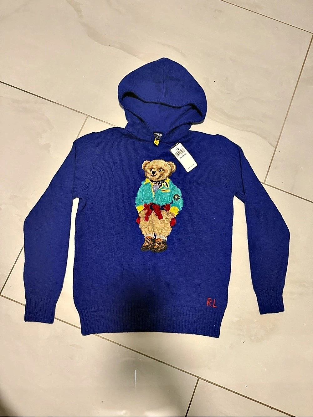 Polo Ralph Lauren Polo Bear Knit Hoodie Blue & Multicolor XL 18-20